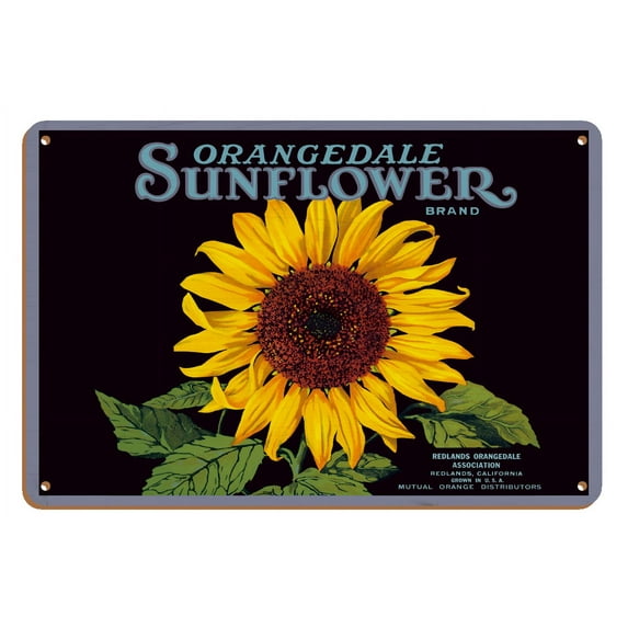 Orangedale Sunflower Brand - California Oranges - Vintage Fruit Crate Label c.1930s - 8 x 12 inch Vintage Wood Art Sign