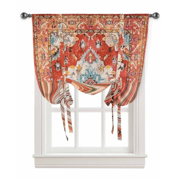 Orangered Southwest Tie Up Curtains for Kitchen Bathroom Bedroom Windows 63 Inch Length, Boho Vintage Modern Ethnic Art Balloon Drape Curtains Shade Rod Pocket Drapery Curtain Panel, 46"x63"
