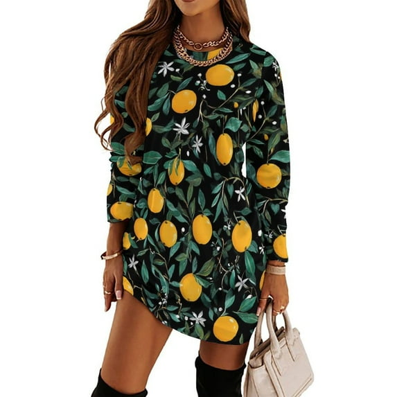 Oranges Blossoms Dark Background Repeat Loose Dress Evening Dress Summer Dresses for Women Luxury Dress Long Sleeved Dress