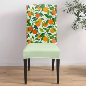 Oranges Dining Chair Covers Set of 1, Leaf Green Citrus Leaves Rustic Branch Country Chair Covers for Dining Room Removable Seat Protectors Slipcovers for Home Party Wedding Banquet