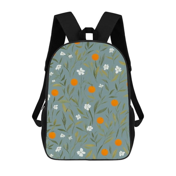 Oranges Flowers Blue Background Pretty Pattern Large Capacity Backpacks For Teenagers Travel Bags Casual 17In Backpack