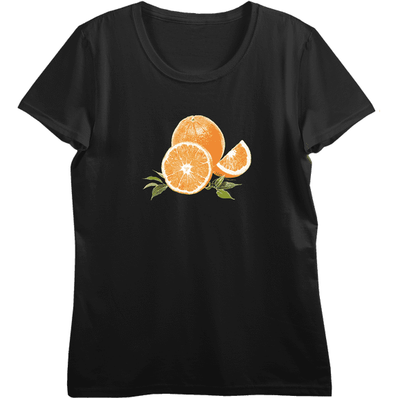 Oranges Fruit Adult Black Crew Neck Short Sleeve Tee-XL
