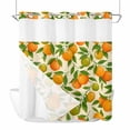 thumbnail image 1 of Oranges Fruit No Hook Shower Curtain with Snap in Liner Green Leaf White Flowers Beige Background Waterproof Bathroom Shower Curtain with See Through Top Window for Bathtub 72" x 72", 1 of 9