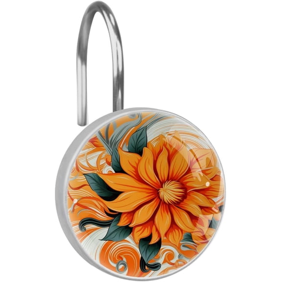 Oranges Fruit Shower Curtain Hooks Round Crystal Glass, Set of 12 Shower Curtain Rings - Shower Hooks for Curtain Shower Rings