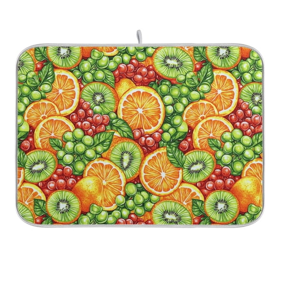 Oranges Kiwi Slices Grape Dish Drying Mat 16x18 Absorbent Microfiber Draining Rack Pad for Kitchen Counter Sink