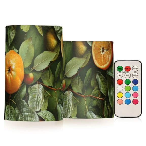 Oranges Leaves Flameless CandlesLED Lights Battery Operated Candles with Remote and Timers Flicker Lights Votive Set of 2