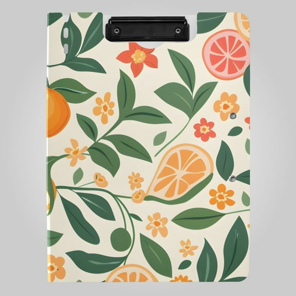 Oranges Leaves Flowers Foldable Binder Folder Clipboard with Pen Slot Double Clips A4 Size File Storage