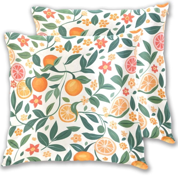 Oranges Leaves Flowers Throw Pillow Covers Pillowcases 16 x 16 Inch Home Decor 2 Packs for Bedroom Sofa