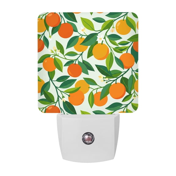Oranges Night Lights, Leaf Green Citrus Leaves Rustic Branch Country Smart Auto Dusk to Dawn Sensor Nightlights Plug-in Nightlight for Bedroom Bathroom Living Room Kitchen Hallway