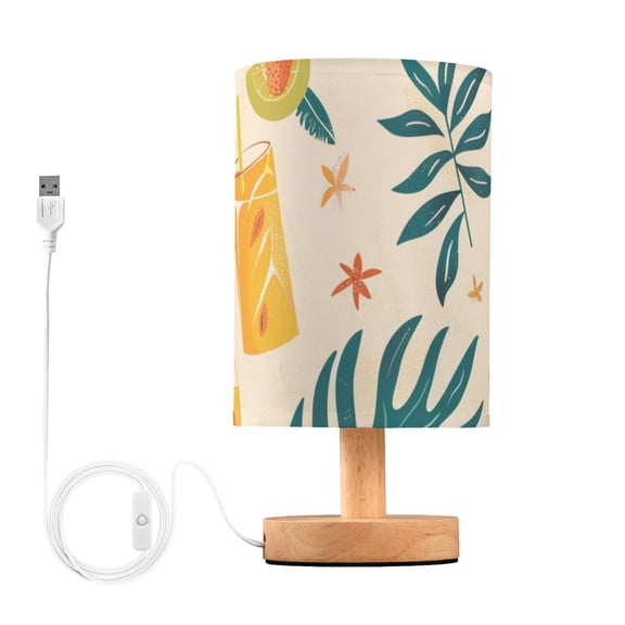 Oranges Palm Leaves Juice Table Lamp with USB Port LED Warm Light Lamp Night Light Home Decor