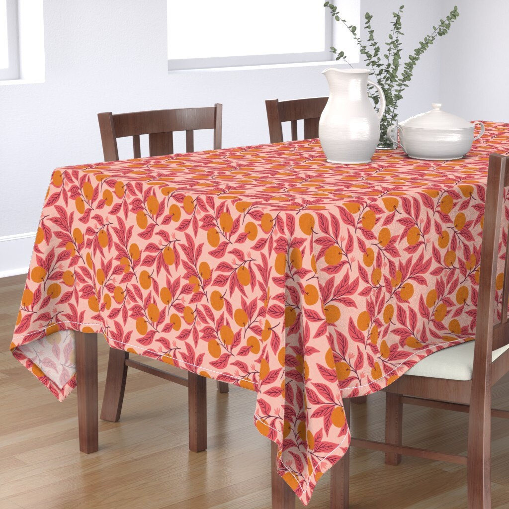 Oranges Tablecloth Orange Sprigs Fruit Pink Citrus Bohemian Orchard