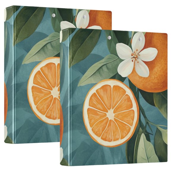 Oranges and Leaves Flowers 3 Ring Binders 1.5 inch Hardcover File Folders with Interior Pockets A4 Size Organizer for School Office Hospital