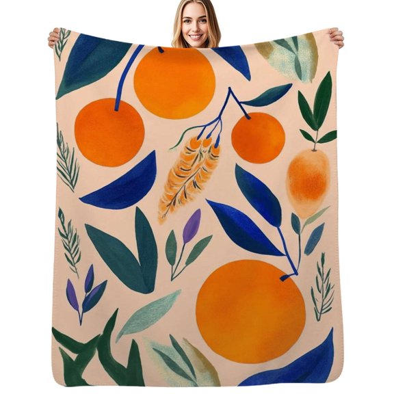 Oranges leaves floral peachy art Flannel Blanket Warm Soft Bedding Throws Winter Camping Chair Sofa Bed
