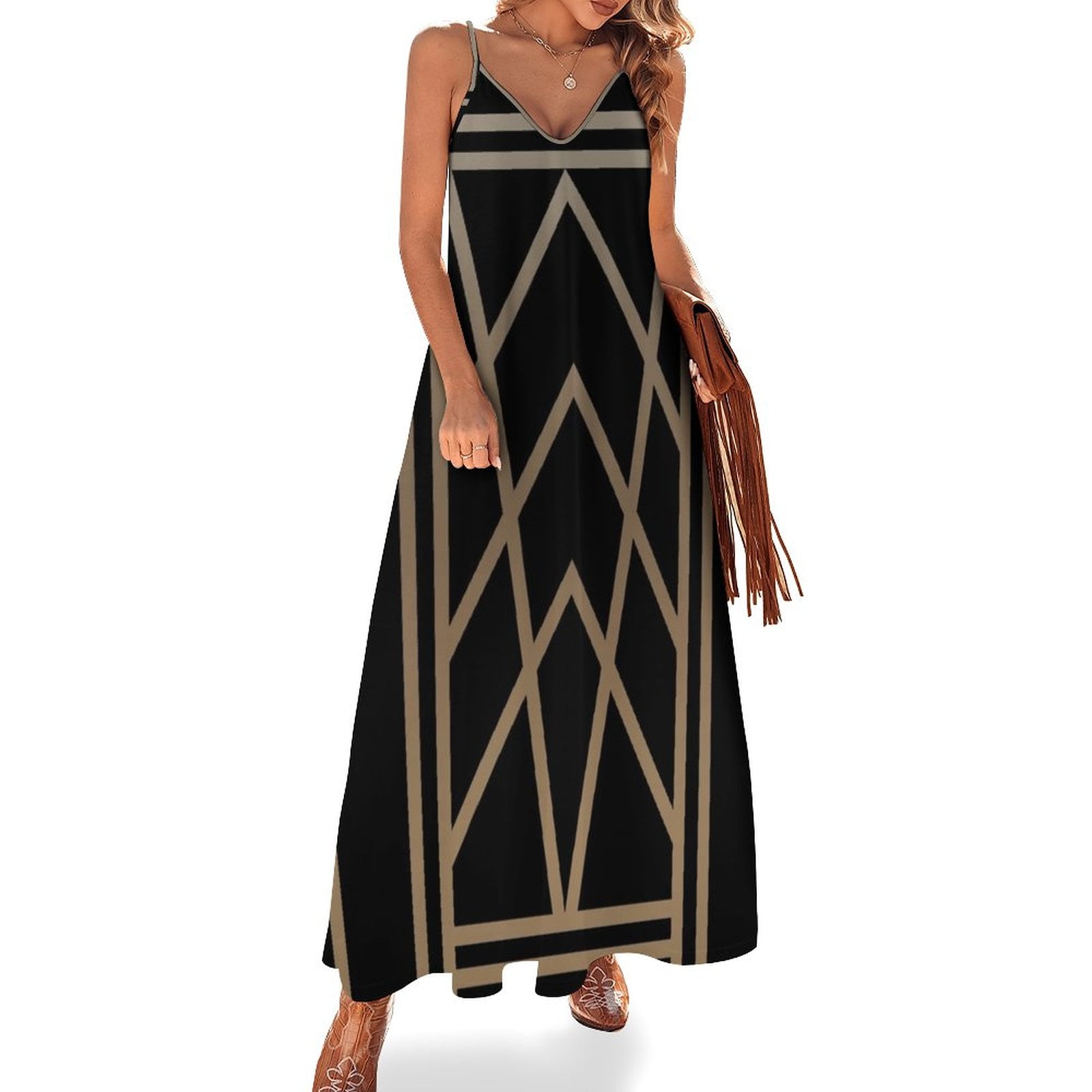 Oranges on Black Sleeveless Dress dresses for womens 2024 luxury