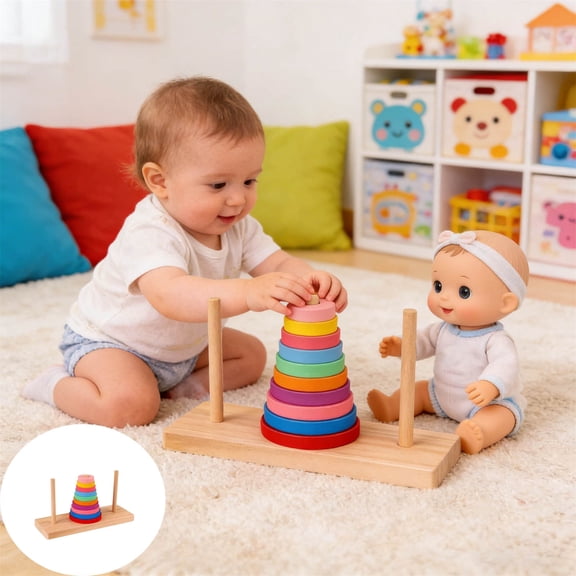 Orangide 10 Layer Hanoi Tower Puzzle Set, Brain Teaser Wooden Toy for Kids and Adults, Educational Stacking Game, Attention Enhancement Classic