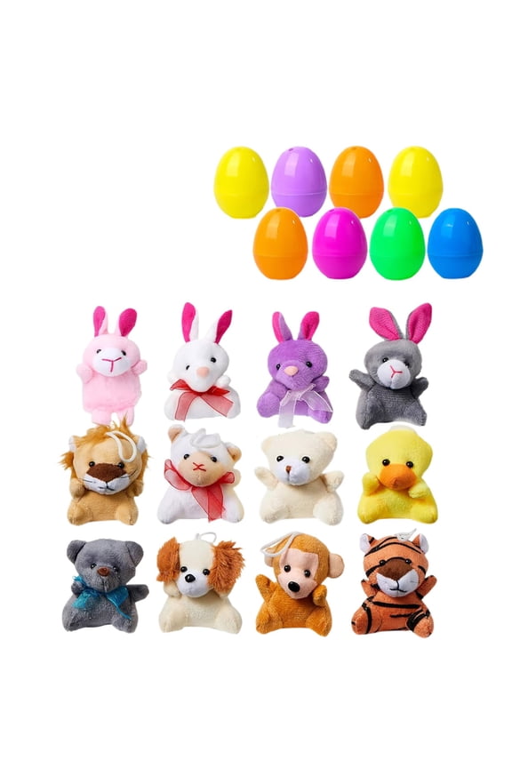 12 Pack Easter Eggs Filled with Mini Animal Plush Toy Set, Cute Small Stuffed Basket Animal Keychain Set, Goodie Bag Fillers, Carnival Prizes, Assortment Easter Egg Party Favor