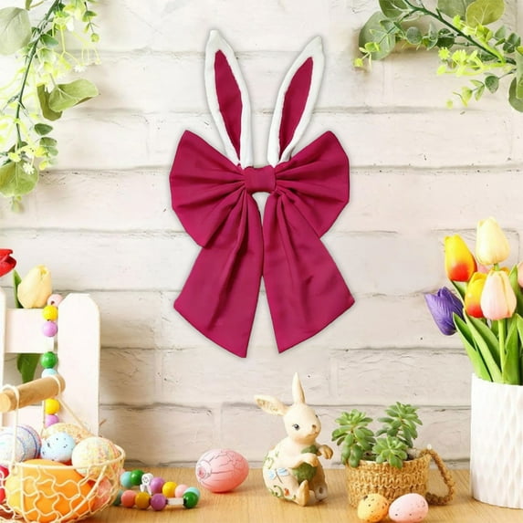 Orangide 16×8 Inch Easter Bunny Ear Bow Pendant - Wreath Decor, Spring Front Door Decoration for Easter Decorations, Party Supplies, Wall, Door, Window, Gift (Hot Pink)