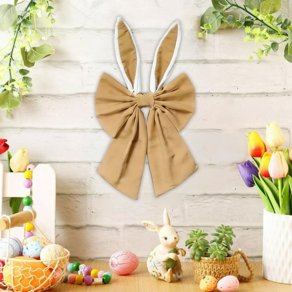 Orangide 16×8 Inch Easter Bunny Ear Bow Pendant - Wreath Decor, Spring Front Door Decoration for Easter Decorations, Party Supplies, Wall, Door, Window, Gift (Khaki)