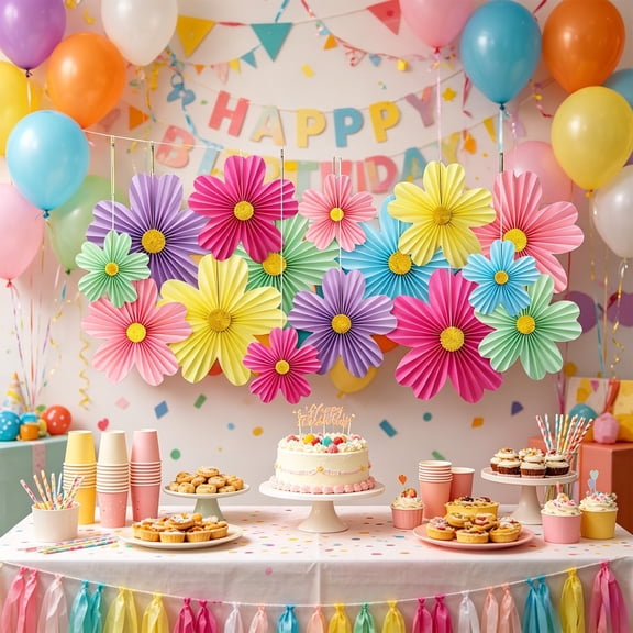 Orangide 18 Pcs Springtime Flower Paper Fan Decorations for Kindergarten Classrooms and Holiday Decorations, Easy to Hang Bright Colors