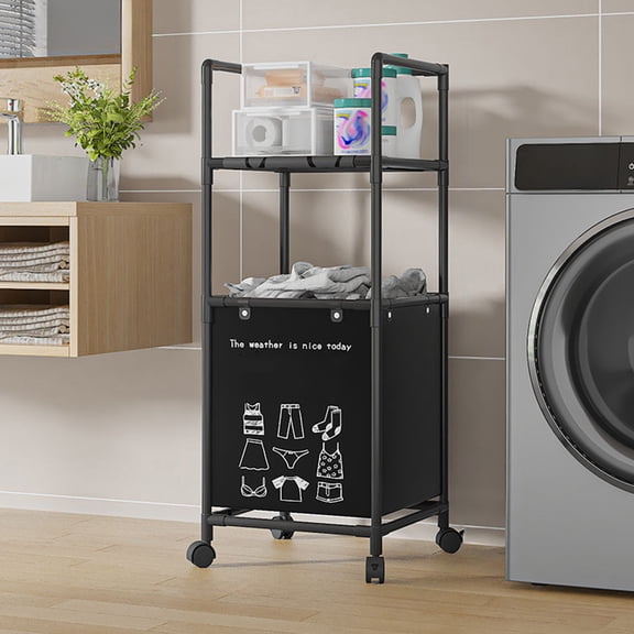 Orangide 2-Layer Stainless Steel Bathroom Storage Rack with Dirty Clothes Basket, Space Saving Organizer for Toiletries and Laundry Hamper