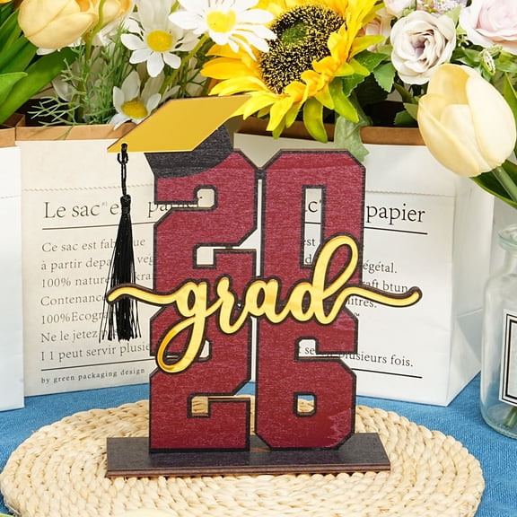 Orangide 2026 Graduation Decor Wooden Tabletop Ornament 3D Congratulations Sign for Graduate Class of 2026 Party Gift Desk Shelf Decorations Season Holiday