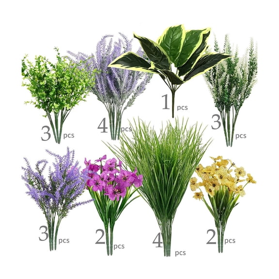 Orangide 22 Pcs Artificial Green Plants Combination Set, Simulation Foliage Decor for Home Garden Outdoor, Spring Summer Decoration, Mixed Faux Leaves