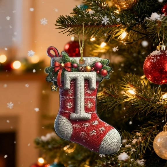 Orangide 26 Letters Acrylic Christmas Stocking Ornaments Hanging Decor for Christmas Tree Festive Holiday Gift