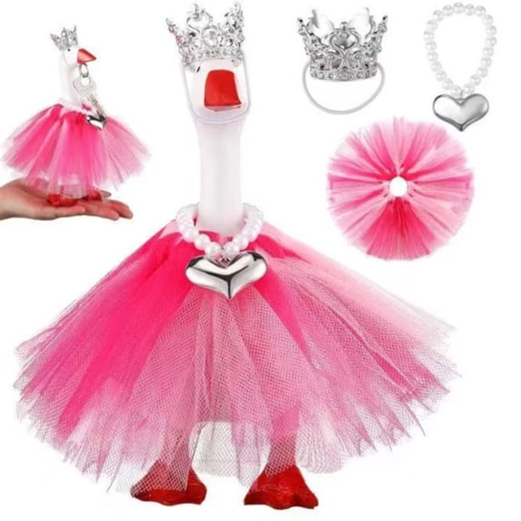 Orangide 7 Inch Mini Desktop Goose Outfit with Rhinestone Crown Necklace Tutu Magnetic Keychain for Ducks Figurine Desktop Decor Princess Theme