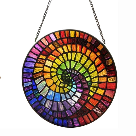 Orangide Abstract Stained Glass Suncatcher, Rainbow Spiral Shell Window Hanging for Home Decor, Sun Catchers for Windows 7.9 Inch