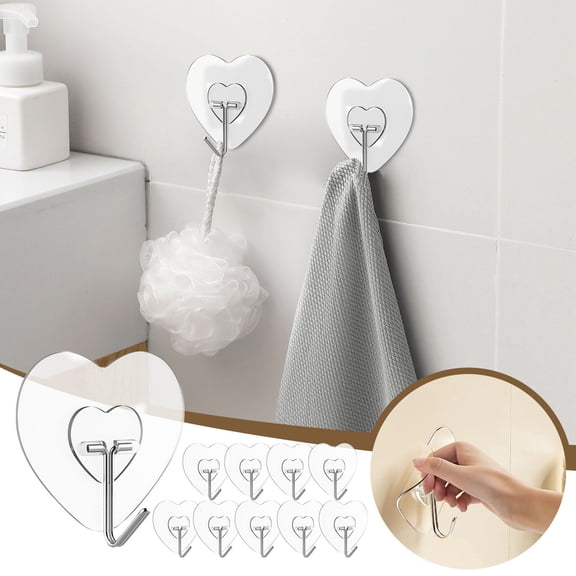 Orangide Adhesive Hooks 10 Pcs Heavy Duty, Clear Wall Hooks for Hanging No Drilling Required, Large U Shape for Kitchen Tools and Extension Cords Storage