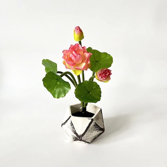 Orangide Artificial Lotus Geometric Potted Plant, Fake Lotus Bonsai for Garden Pond Courtyard Desktop Mini Flower Pot, Decorative Tabletop Plant for Home Office Zen Decor