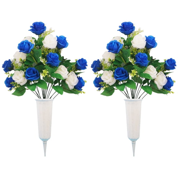 Orangide Artificial Pomegranate and Rose Bouquet in Bucket, Holiday Memorial Floral Arrangement for Home Decor, Graveyard Flowers Alternative