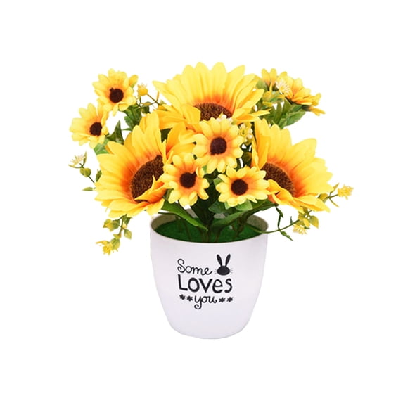 Orangide Artificial Sunflower Plant Small Potted with Vase Fake Flower for Home Desk Decor Yellow Bouquet Living Room Bedroom Summer Decor