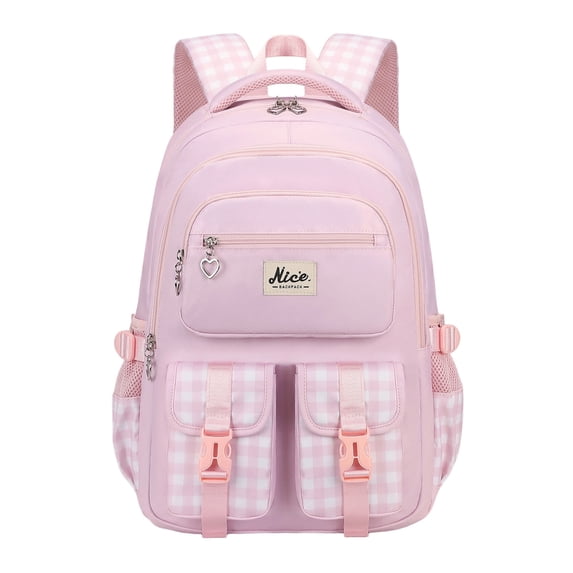 Orangide Back to School Backpack Plaid Print Waterproof Nylon Large Capacity Multi-Pocket Bookbag for Girls, Boys, Students, Elementary and Middle School