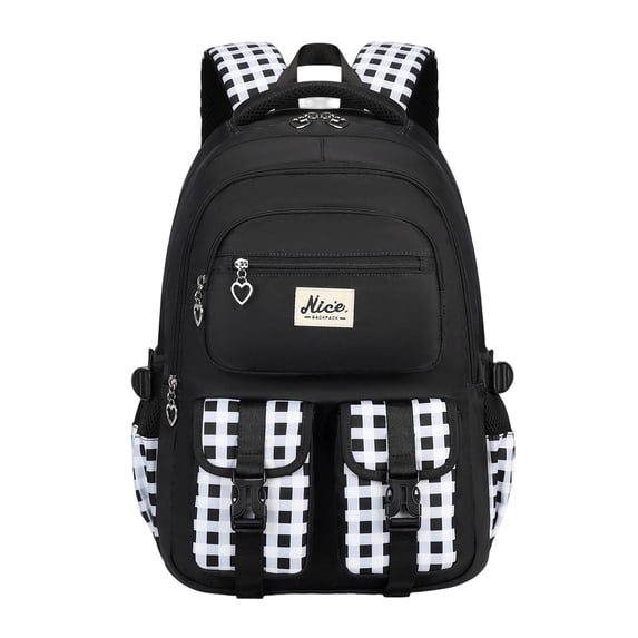 Orangide Back to School Backpack Plaid Print Waterproof Nylon Large Capacity Multi-Pocket Bookbag for Girls, Boys, Students, Elementary and Middle School