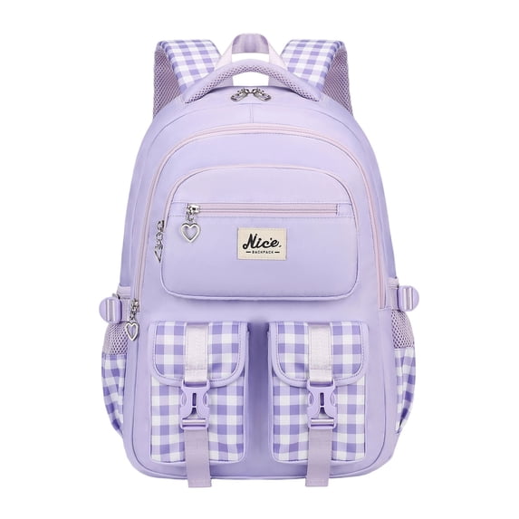 Orangide Back to School Backpack Plaid Print Waterproof Nylon Large Capacity Multi-Pocket Bookbag for Girls, Boys, Students, Elementary and Middle School