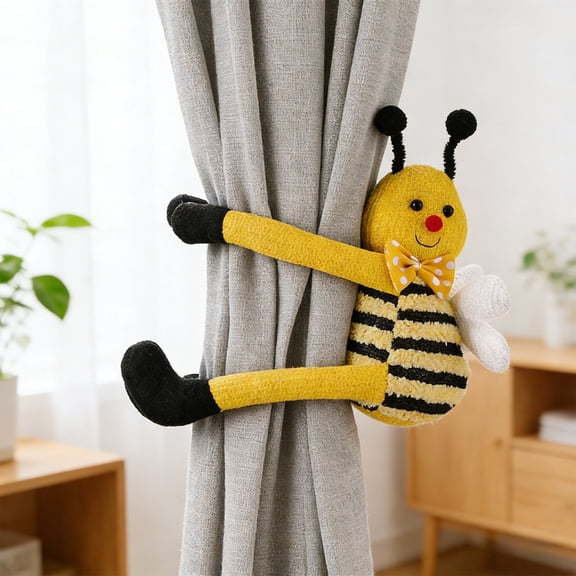 Orangide Bee Curtain Tiebacks, Decorative Drapery Hold Back Clips for Bedroom Nursery, Cute Window Curtain Clamps for Kids Room Kitchen, Yellow Black Spring Decor