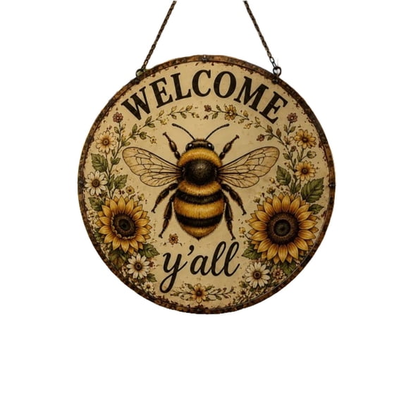 Orangide Bees Themed Hanging Sign Rustic Metal Wall Plaque for Home Garden Decor 2D Iron Art Bee Sign Spring Summer Outdoor Lightweight Easy to Hang Rustic Style Decor