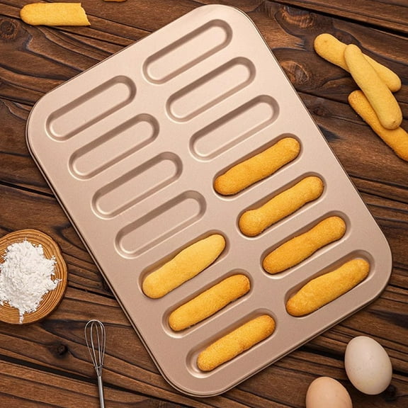 Orangide Biscotti Pan, Carbon Steel 14 Grid Finger Biscuits and Cookie Mold, Non Stick Coating Baking Tray, for Desserts and Cake, Easy Clean, Household Baking Tool