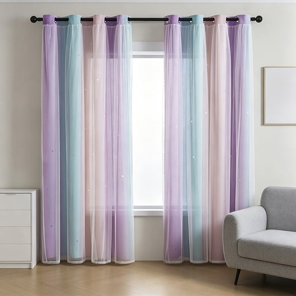 Orangide Blackout Curtains Colored Starry Sky Pattern Gradient Striped for Bedroom Living Room Decor 40x52 Inch Single Panel Decorative Window Covering
