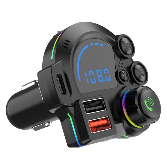 Orangide Bluetooth 5.3 Car FM Transmitter Wireless Radio Adapter, PD 30W USB Fast Charger with RGB Light, Hands-Free Calling Music Player for All Vehicles