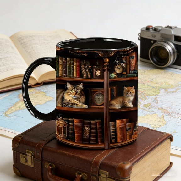 Orangide Bookcase Coffee Cup 11 Oz Novelty Mug with Bookshelf Design for Book Lovers and Readers Ceramic Cup for Hot Beverages Like Coffee Tea and Cocoa Fun Gift Idea