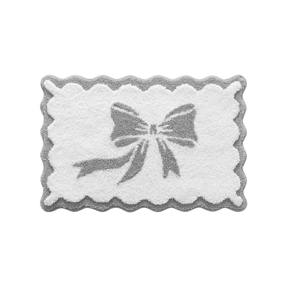 Orangide Bow Bathroom Mat, Flocked Soft Plush Velvet Bath Rug with Slip Resistant Latex Backing, Absorbent White Floor Mat for Shower Bathtub, Washable