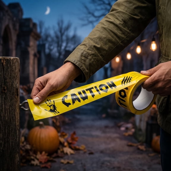 Orangide Caution Yellow Decorative Barrier Tape, Halloween Themed Prop Warning Ribbon for House Yard Outdoor Party Scene Decorations