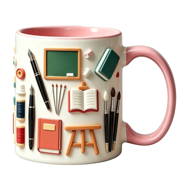 Orangide Ceramic Coffee Cups Daily Necessities Pattern Coffee Mugs with Pink Interior Holiday Drinking Set for Coffee Lovers Home Office
