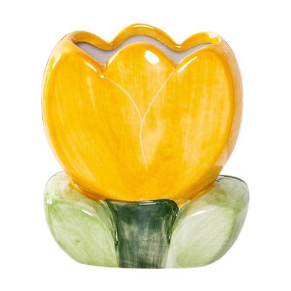 Orangide Ceramic Pencil Holder Tulip Flower Shape Desk Organizer for Pens Makeup Brushes Small Plant Pot Cute Aesthetic Decor for Office Home