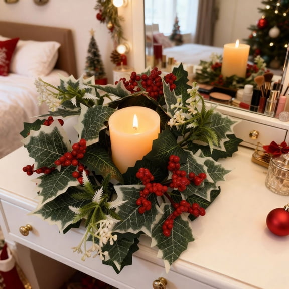 Orangide Christmas Candle Wreath Ring, Pinecone Candlestick Decor, Aromatherapy Table Centerpiece for Home, Dining Table, Mantel 10 In