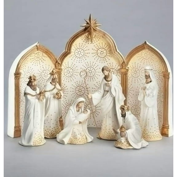 Orangide Christmas Nativity Set Indoor Scene 7.5 Inch Holiday Decorations 9 Piece Set for Home Tabletop Display