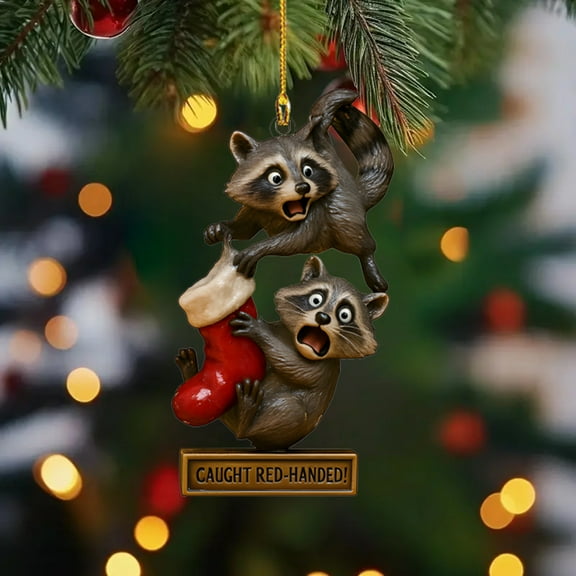 Orangide Christmas Raccoon Ornament 2D Flat Acrylic Pendant for Tree Hanging Holiday Decor Cute Animal Design Festive Home Decoration