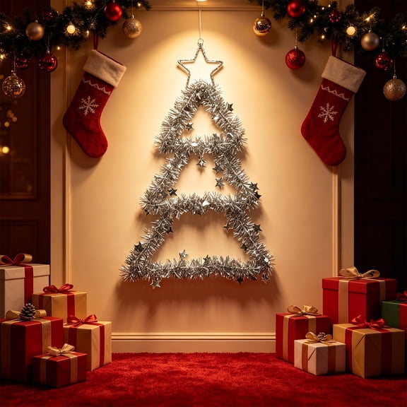 Orangide Christmas Tree Decoration Metallic Fuzzy Trimmings Hanging Ornament with Small Star for Indoor Window Display Home Wall Decor Festive